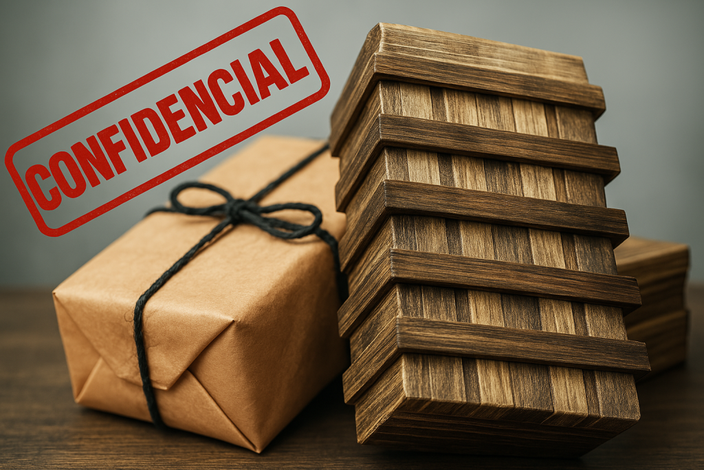 Caja regalo de bono para escape room en Santander, con diseño confidencial y envoltorio especial